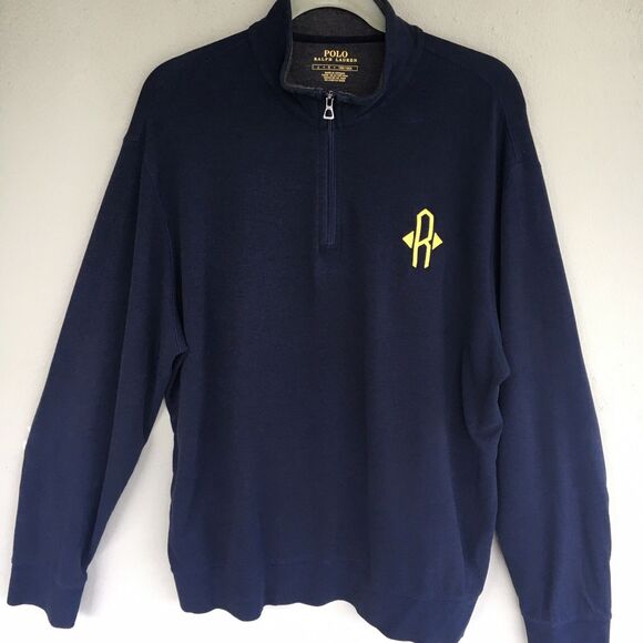 Polo Ralph Lauren Men L 1/4 Zip Sweater Blue Pullover Embroidered Logo Preppy - Picture 1 of 12